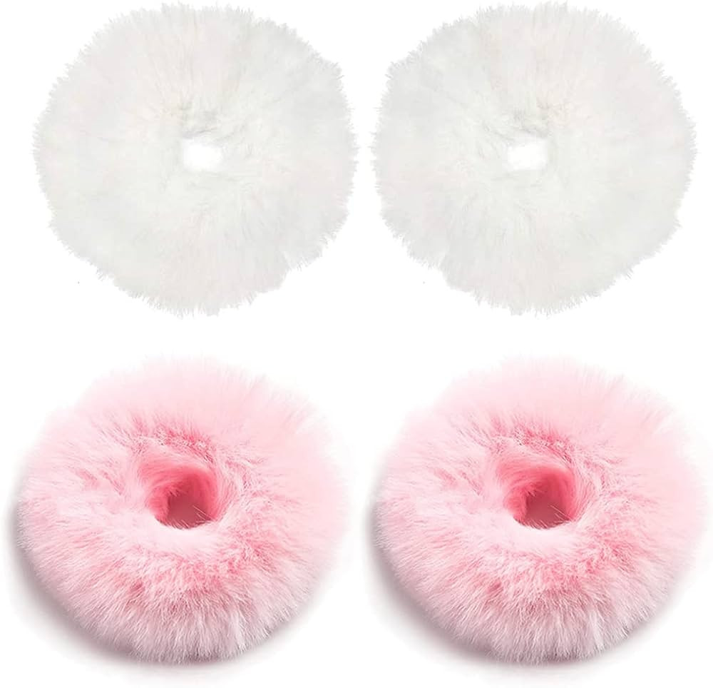 4Pack Furry Hair Scrunchies Fur Hair Ties Ponytail Holder Fuzzy Hair Accessories for Women Girls ... | Amazon (US)