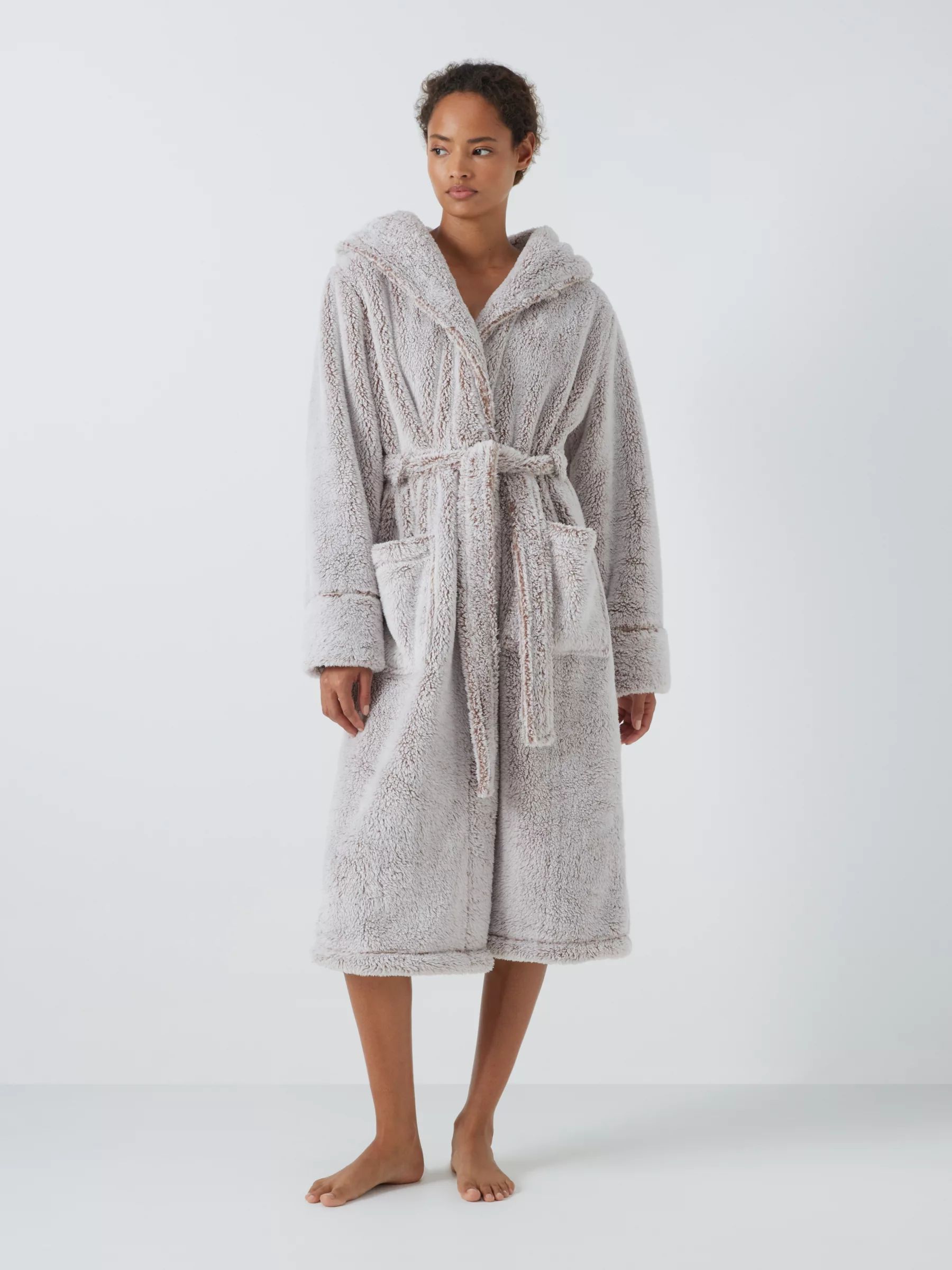 John Lewis Hi Pile Fleece Robe, Oatmeal | John Lewis (UK)