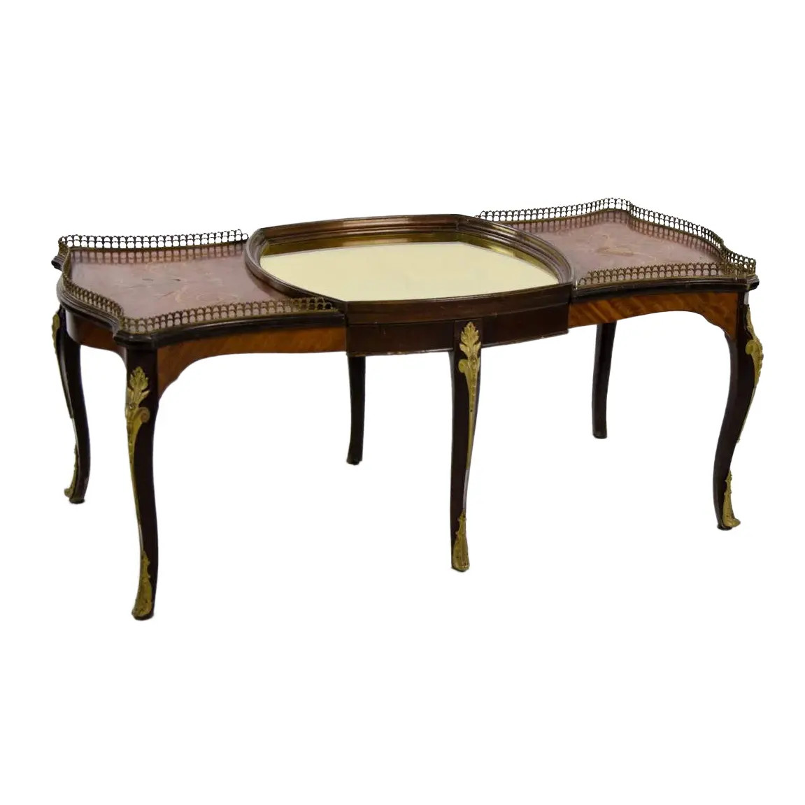 French Provincial Inlaid Walnut and Ormolu Coffee Table | Chairish