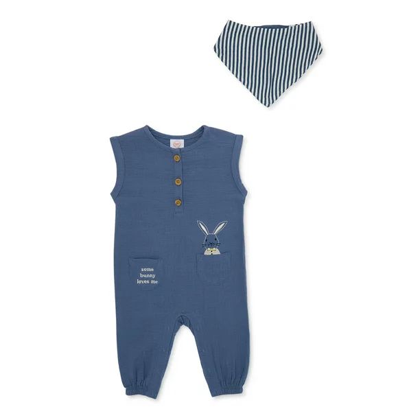 Wonder Nation Baby Boy Bunny Romper and Bandana Set, 2-Piece, Sizes 0-24 Months | Walmart (US)