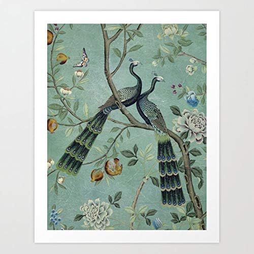 A Teal of Two Birds Chinoiserie Art Art Canvas Print Oil Paintings Reproduction Modern Artwork Ab... | Amazon (US)