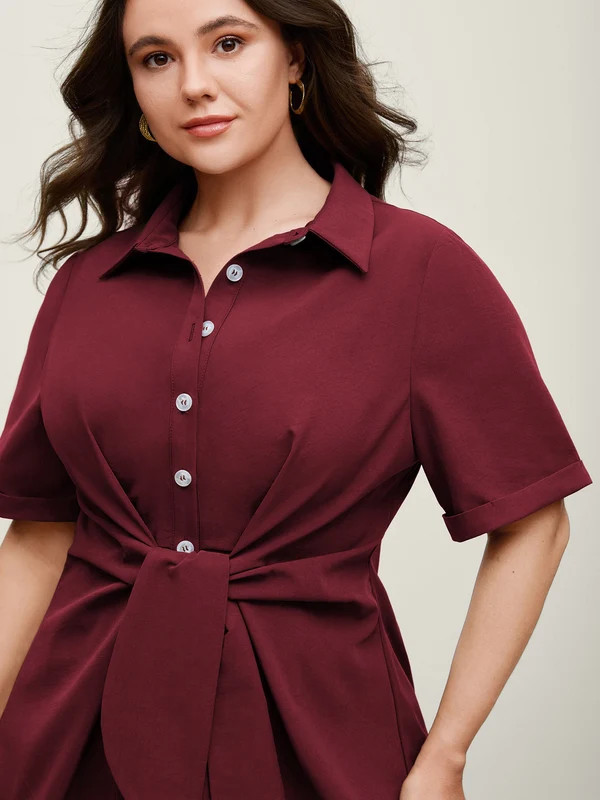 Knotted Front Asymmetrical Hem Blouse | Bloomchic