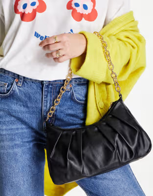 New Look ruched chunky chain shoulder bag in black | ASOS (Global)