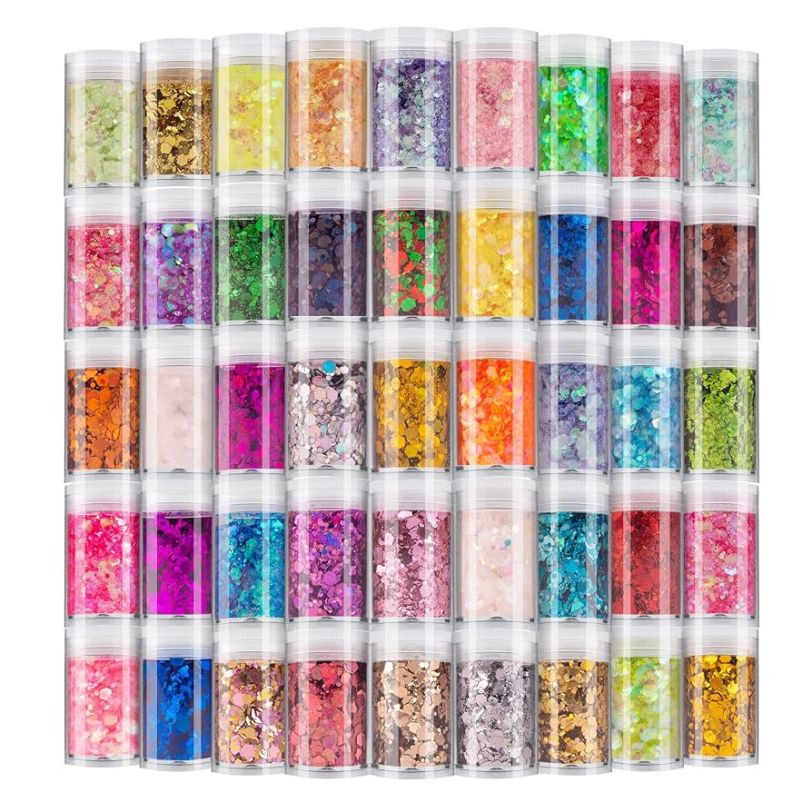 Holographic Chunky and Fine Glitter Mix, 45 Colors Festival Sequins & Powder, Iridescent Flakes, ... | Amazon (US)