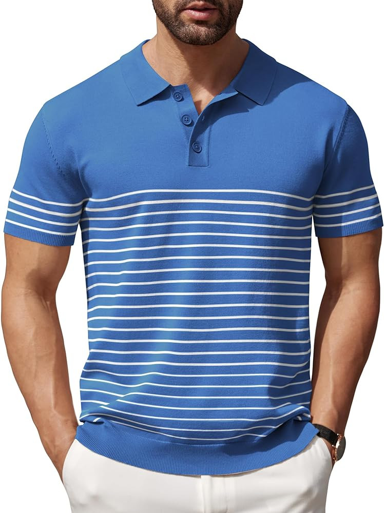 COOFANDY Men's Short Sleeve Polo Shirts Vintage Knitted Shirt Casual Button Down Golf Shirts | Amazon (US)