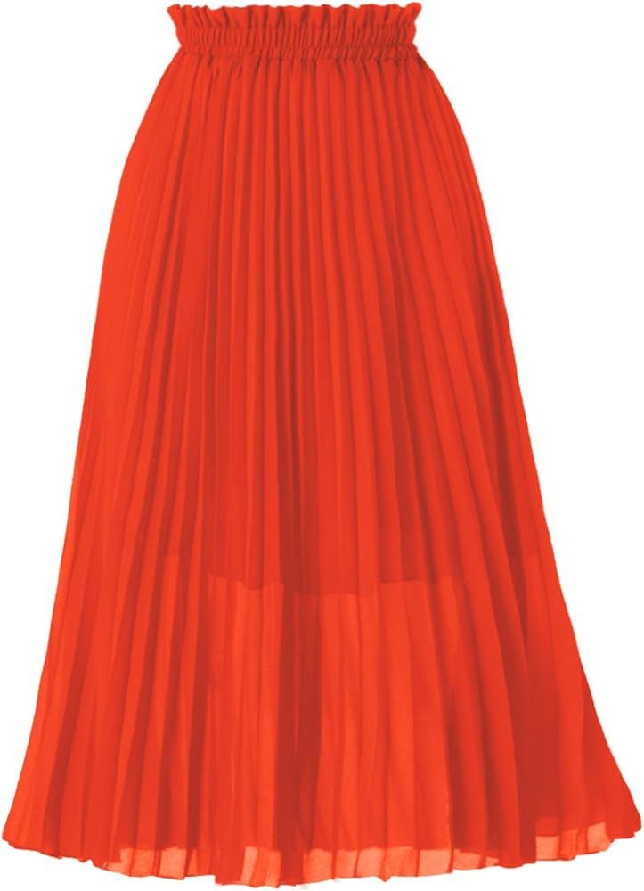 GOOBGS Women's Pleated A-Line High Waist Swing Flare Midi Skirt | Amazon (US)