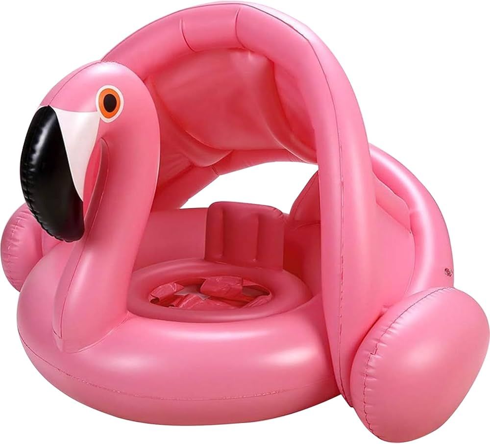 Flamingo Baby Swimming Ring with UPF 50+ Canopy Back Holder & Wings Airbag Never Flip Over, Infla... | Amazon (US)