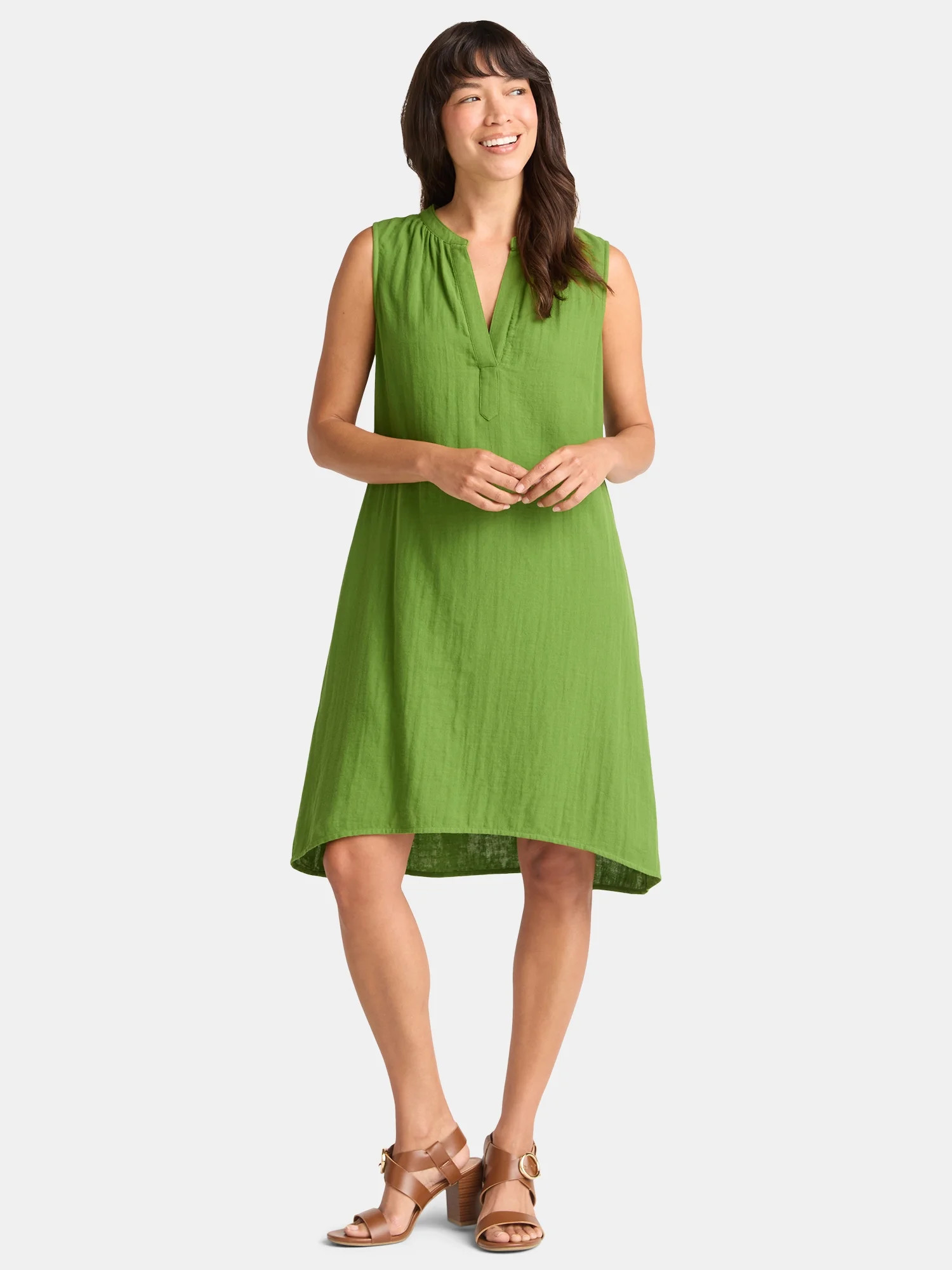 Time and Tru Women's Cotton Double Cloth Shift Dress, Sizes XS-XXXL | Walmart (US)