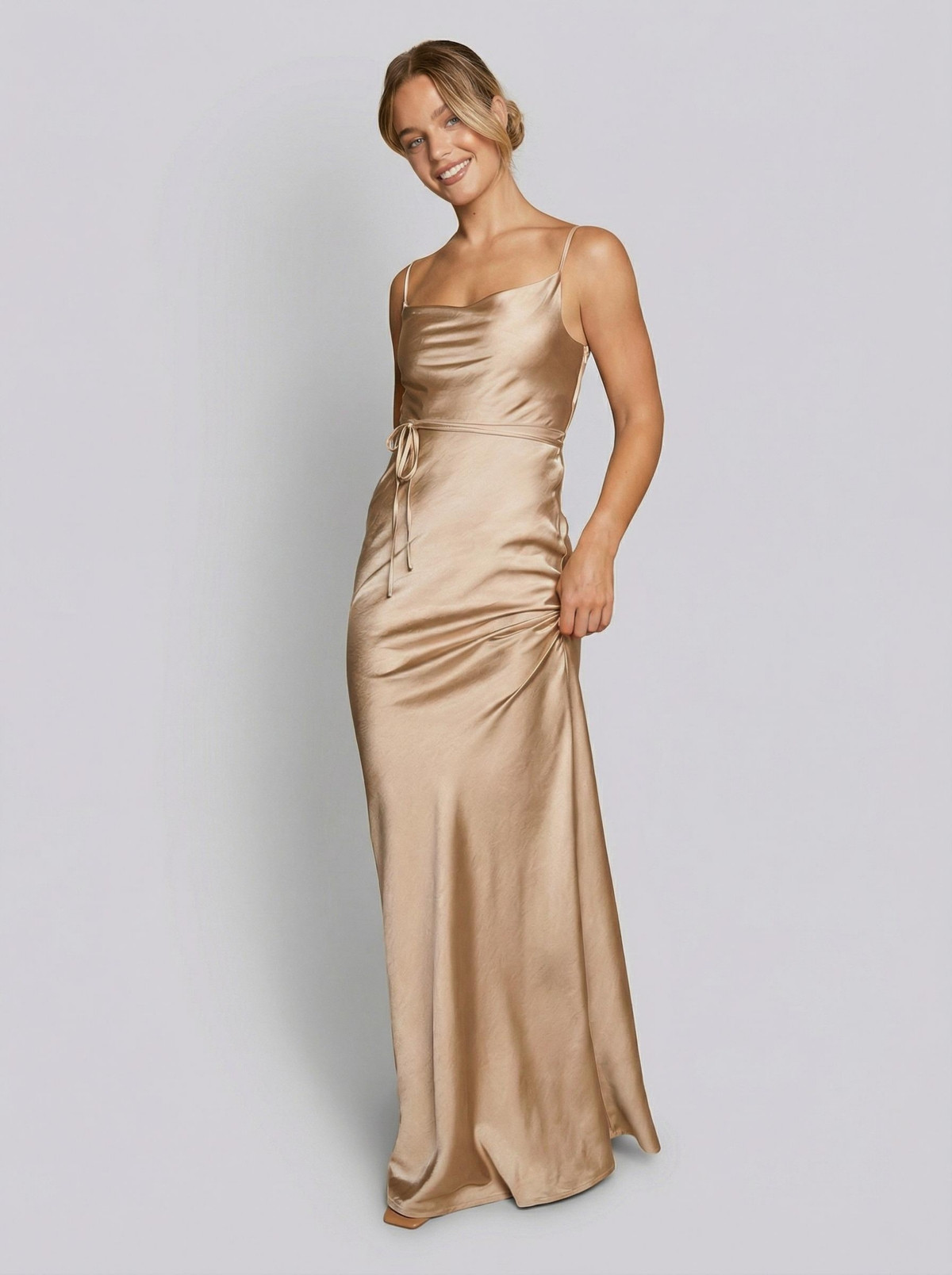 Six Stories Women's Cami Cowl Front Satin Bridesmaid Dress - Champagne | Macy's