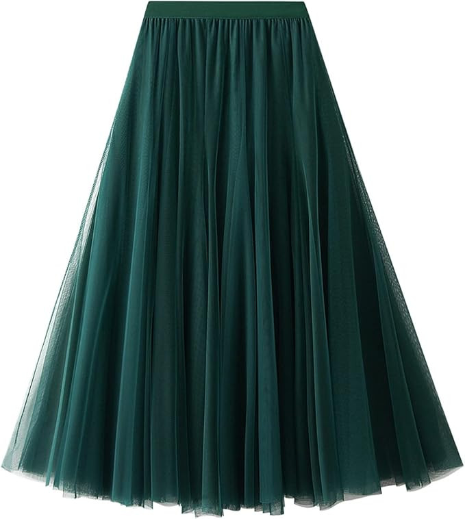 Daysskk Women's Tulle Skirt Elegant Pleated Skirts for Women Midi Length Elastic Waist | Amazon (US)