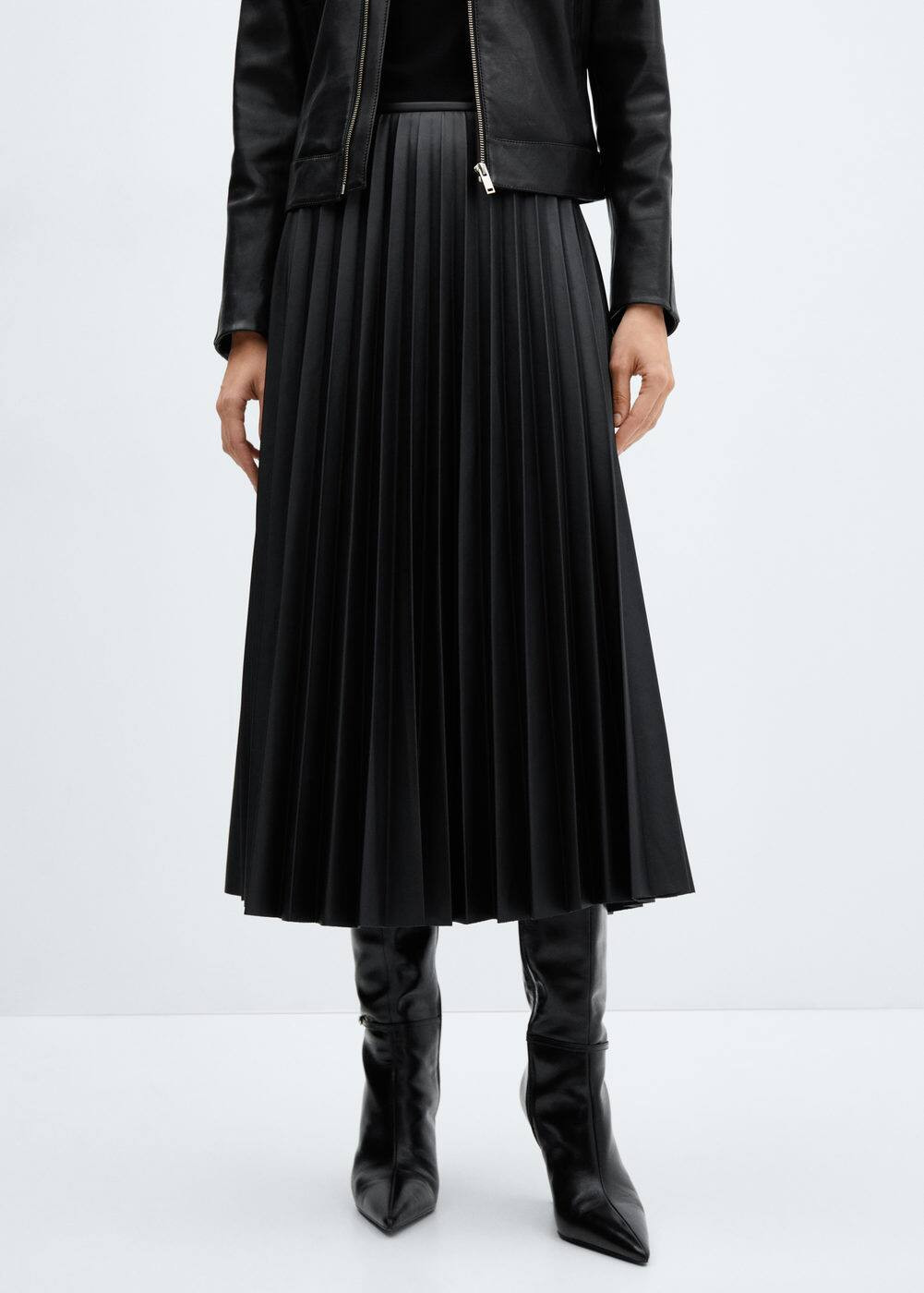 Satin-effect pleated midi-skirt -  Women | Mango USA | MANGO (US)