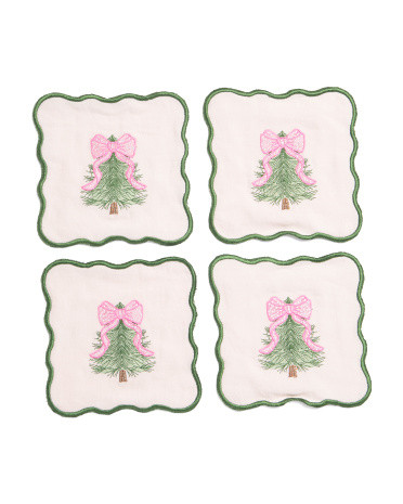 Set Of 4 Pinkmas Tree Embroidered Coasters | TJ Maxx