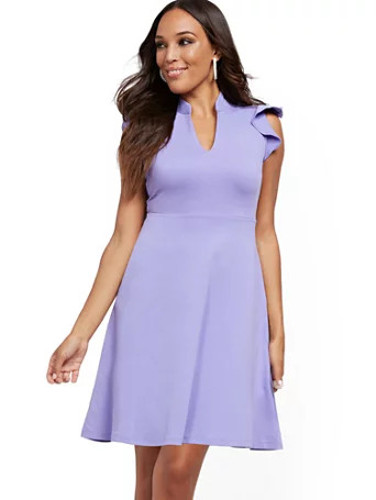 ruffled cotton fit and flare dress | New York & Company