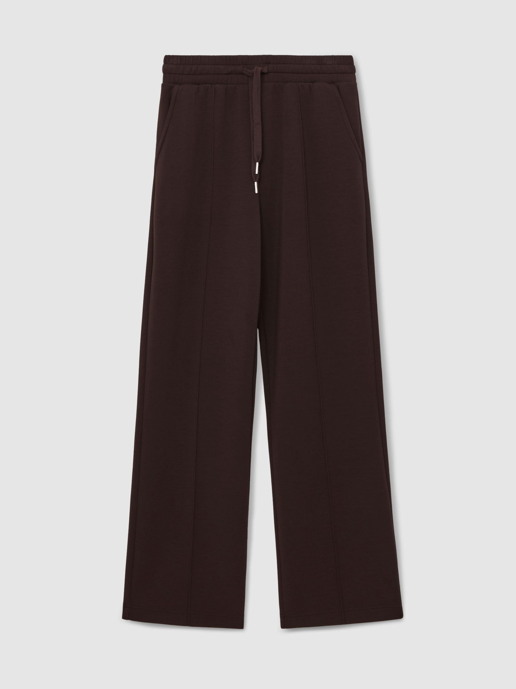Modal-Blend Interlock Wide-Leg Joggers in Dark Chocolate Brown | Reiss UK
