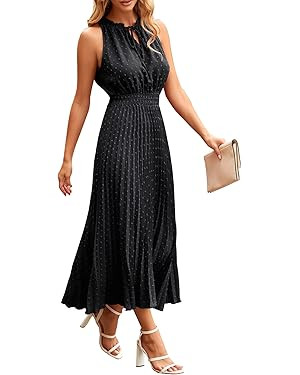 PRETTYGARDEN Women's Midi Summer Dresses Casual V Neck Swiss Dot Ruffle Sleeveless A Line Beach S... | Amazon (US)