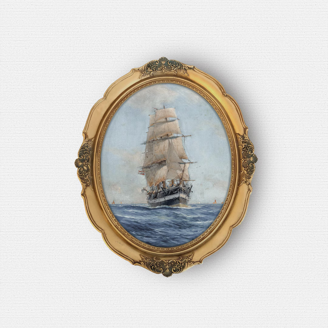 Oval Unframed Sailing Ship Art Print, Unframed Vintage Ocean Painting Print, Round Seascape Art, ... | Etsy (US)