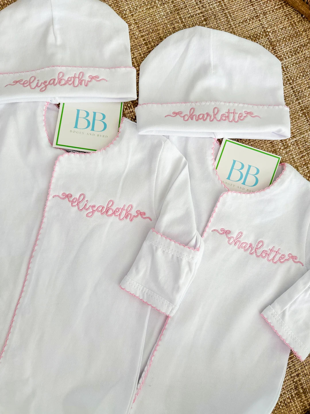 Personalized Baby Coming Home Outfit Picot Trim Footie Onesie and Hat Set - Etsy | Etsy (US)