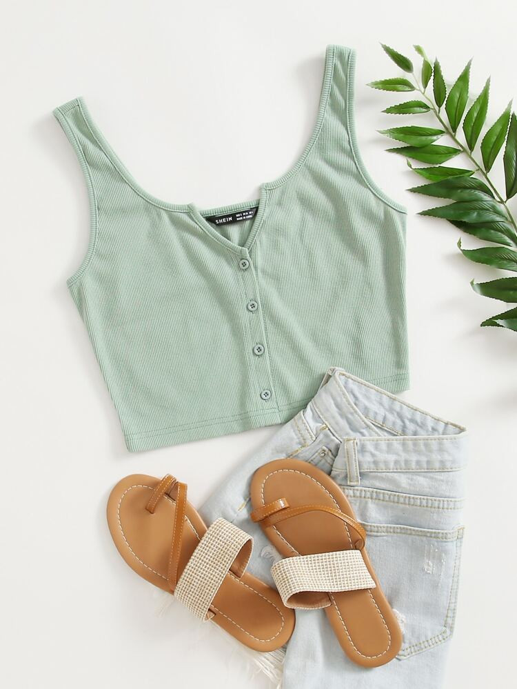 SHEIN Notch Neck Button Front Tank Top | SHEIN