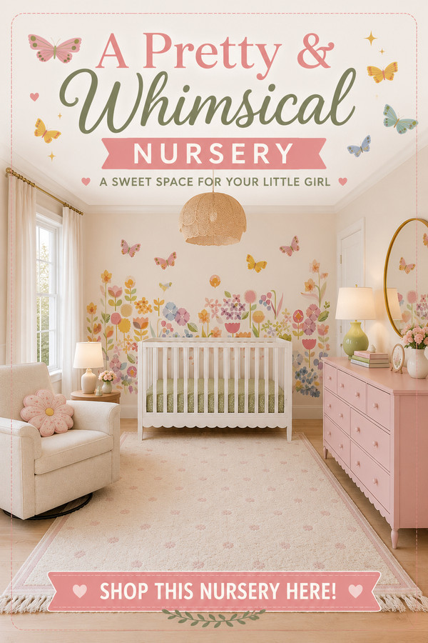 Create a dreamy space with this pretty and whimsical baby girl nursery featuring a stunning floral wall mural, white cri