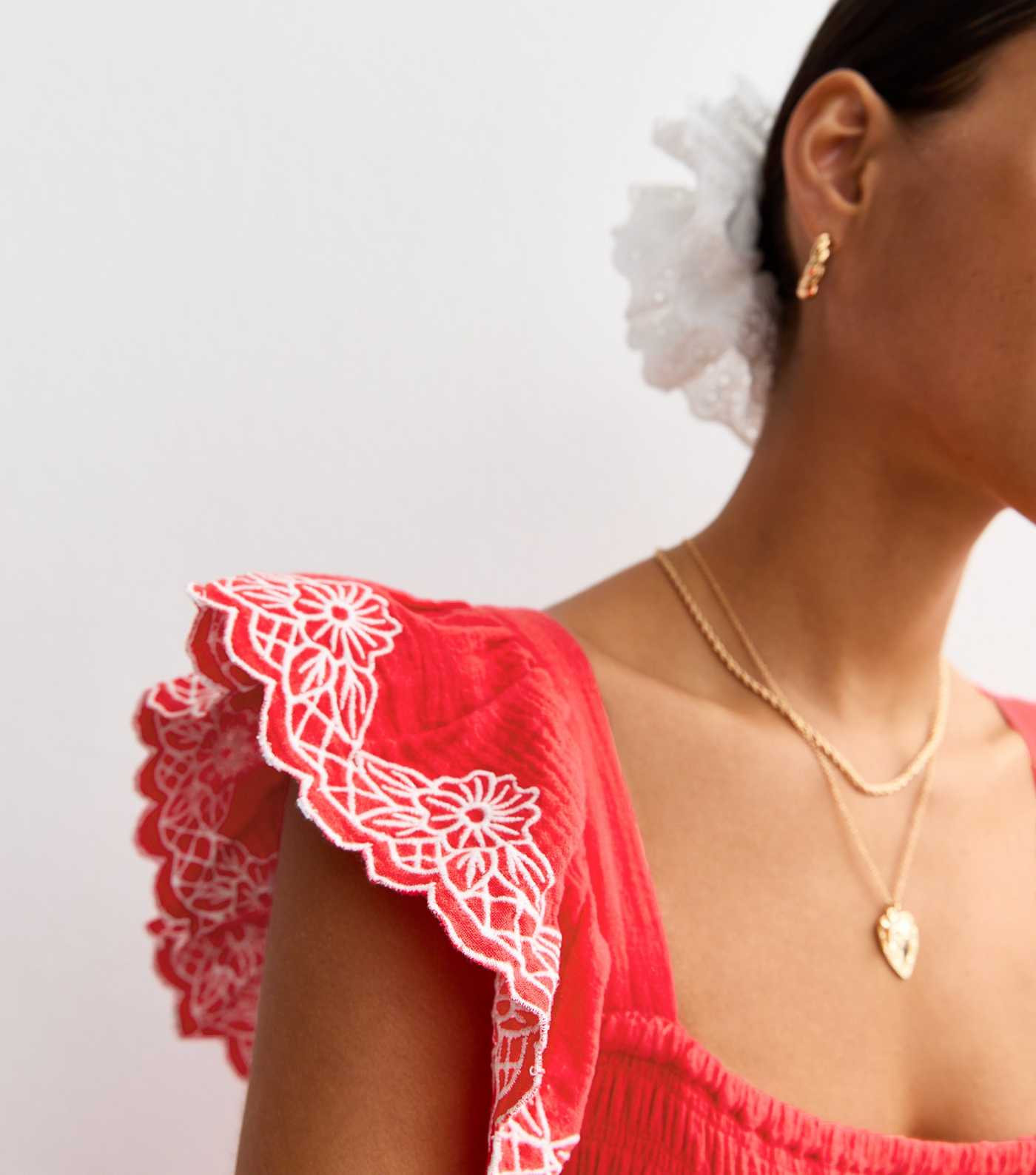 Red Floral Embroidered Sleeve Tiered Midi Dress | New Look | New Look (UK)