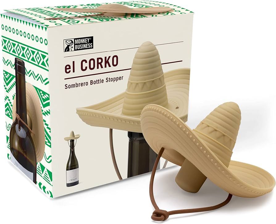 Monkey Business Silicone Wine Stopper/Fun Sombrero shaped cap seals bottle and keeps wine fresh/C... | Amazon (US)