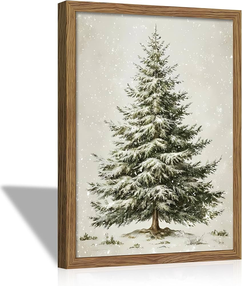 Vintage Christmas Tree Framed Wall Art, Pine Tree Pictures Wall Decor, Navidad Holiday Winter Hom... | Amazon (US)