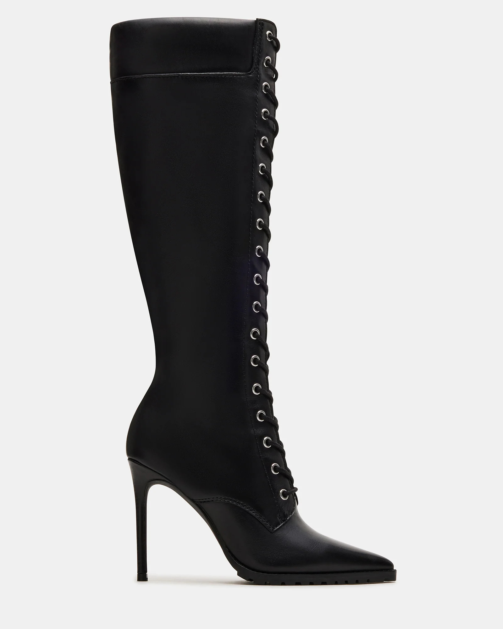 UTILITY Black leather Knee-High Pointed Toe Boot | Women's Boots | Steve Madden (US)