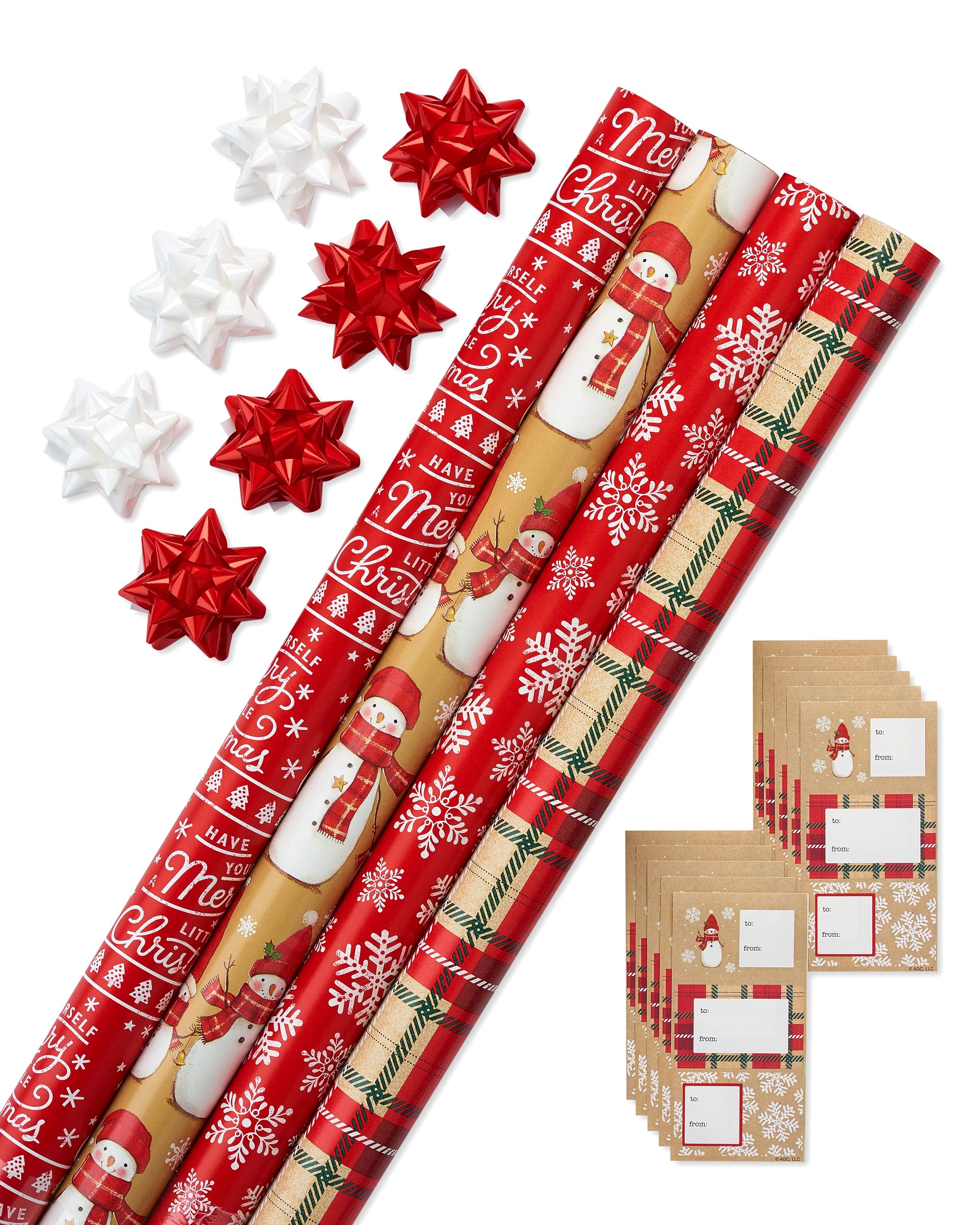 American Greetings Christmas Wrapping Paper Ensemble with Gift Tags, Red, Green and Tan, Snowmen,... | Walmart (US)