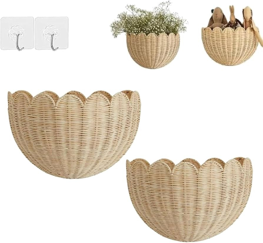 Scallop Wall Basket, Scalloped Wall Wicker Basket, Toy Sundries Storage Hanging Home Decor for Be... | Amazon (CA)