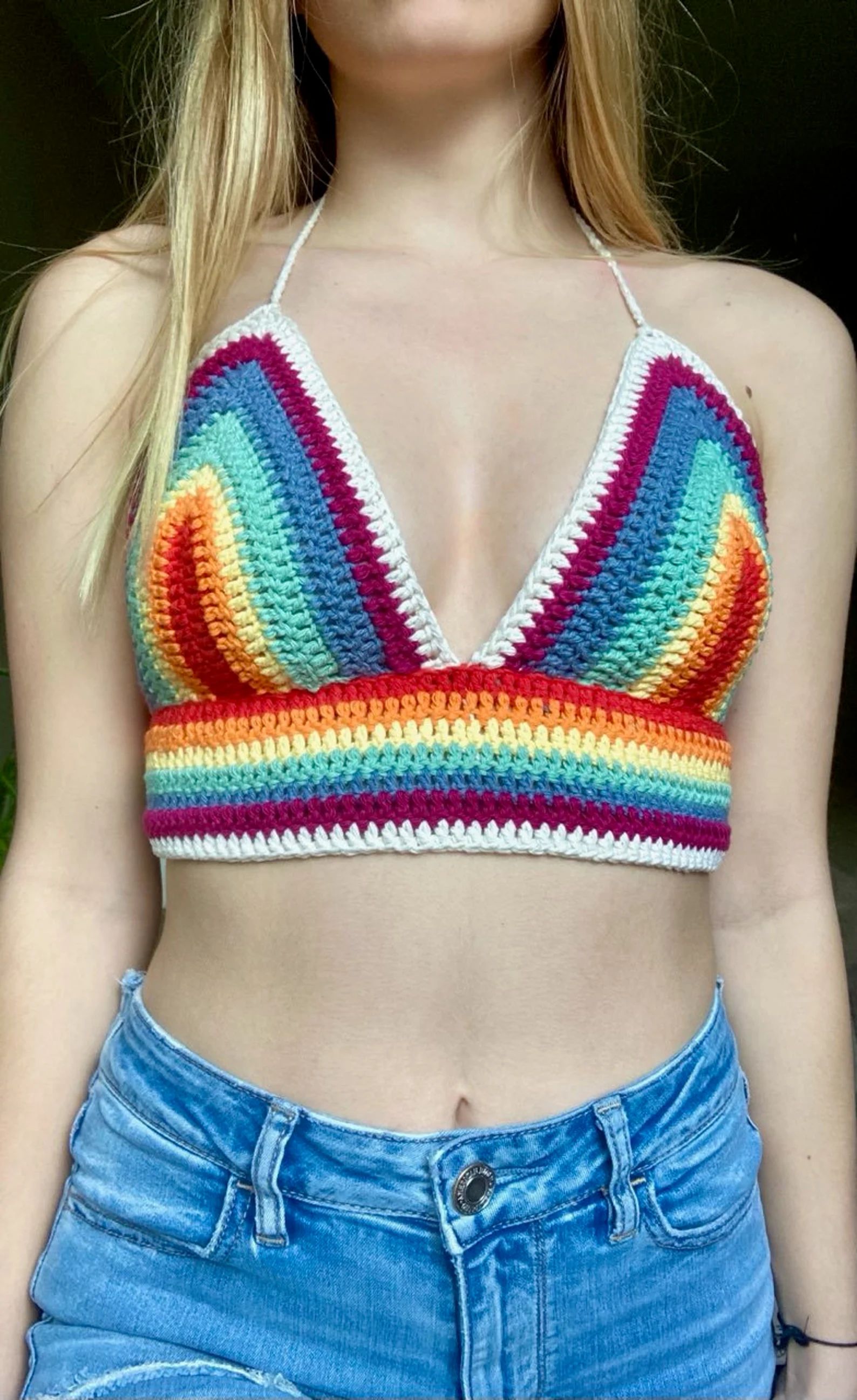 Rainbow Crochet Top Boho Top Hippie Top Crochet Crop Top | Etsy | Etsy (US)