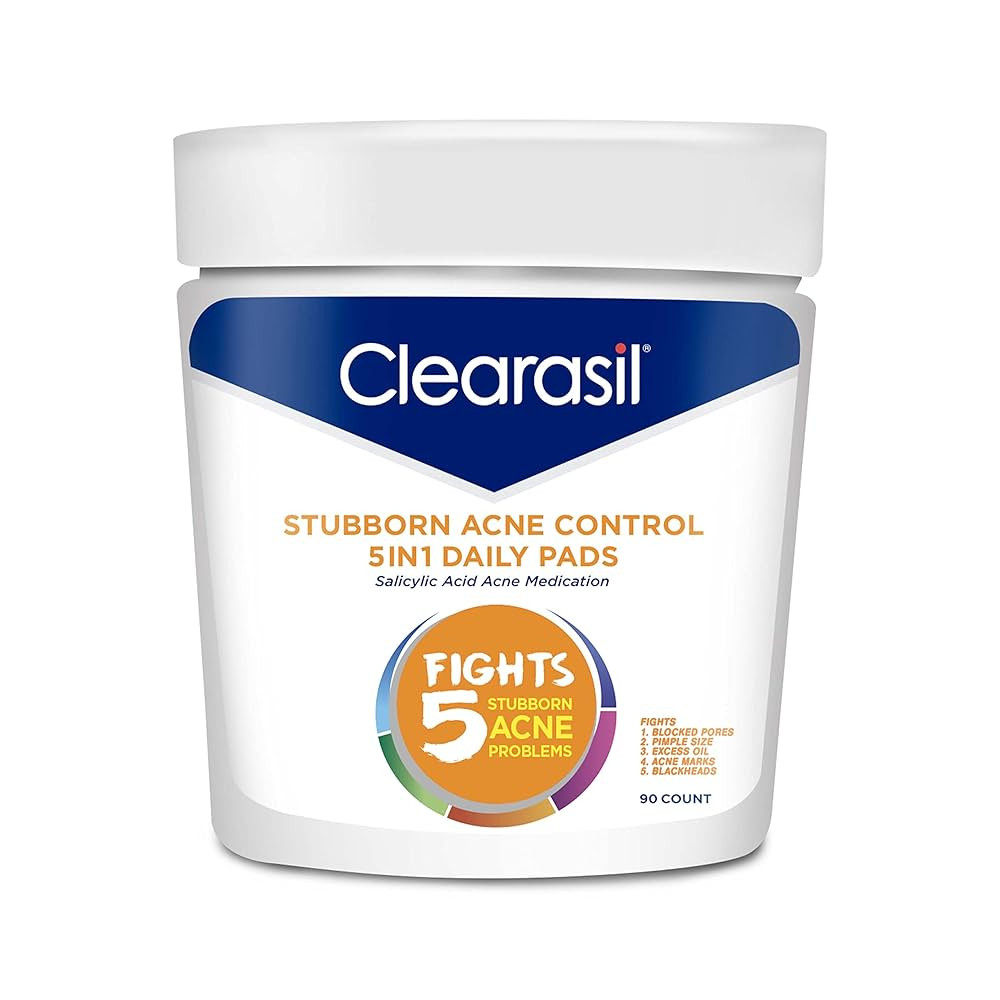 Clearasil Stubborn Acne Control 5in1 Daily Facial Cleansing Pads, with Salicylic Acid Acne Treatm... | Amazon (US)