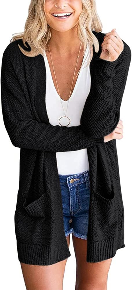 MEROKEETY Women's 2024 Long Sleeve Waffle Knit Cardigan Open Front Cozy Sweater Coat with Pockets | Amazon (US)