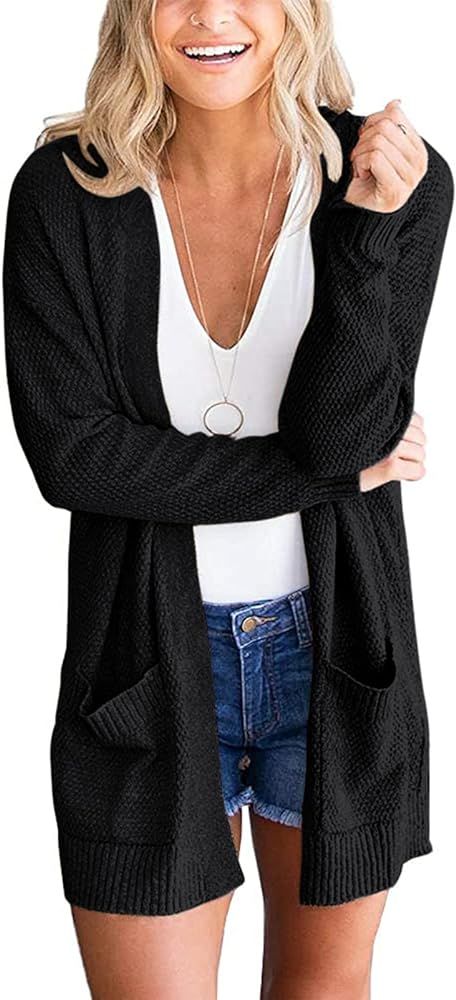 MEROKEETY Women's 2024 Long Sleeve Waffle Knit Cardigan Open Front Cozy Sweater Coat with Pockets | Amazon (US)