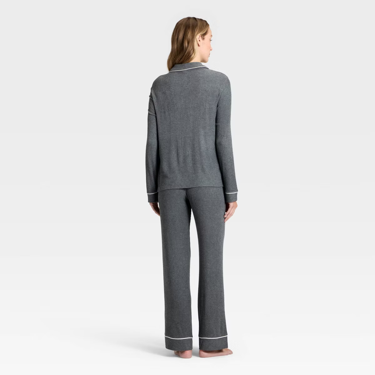 Women's Cozy Ribbed Notch Collar Long Sleeve Shirt and Pants Pajama Set - Auden™ | Target