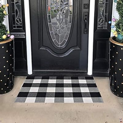 SEEKSEE 100% Cotton Plaid Rugs Black/White Checkered Plaid Rug Hand-Woven Buffalo Checkered Doorm... | Amazon (US)