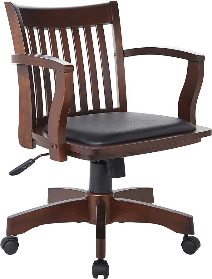 OSP Home Furnishings Deluxe Wood Banker's Desk Chair with Padded Seat, Adjustable Height and Lock... | Amazon (US)