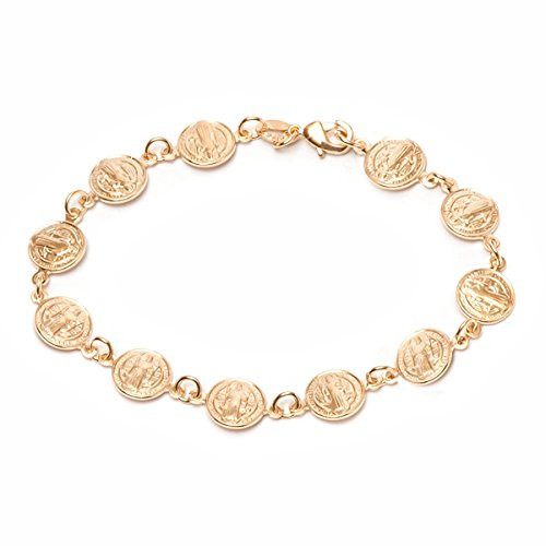 Barzel 18K Gold Plated Religious Bracelet with Saint Benedict Coins, 7.5 Inches - Made In Brazil | Amazon (US)