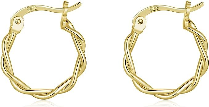 GULICX Sterling Silver Hoop Earrings - 14k White Gold Plated Hoop Earrings Twisted Hoop Earrings ... | Amazon (US)