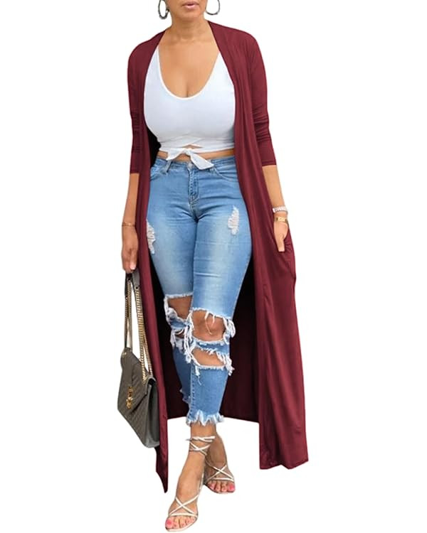 Adogirl Women's Long Sleeve Lightweight Soft Cover Ups Outerwear Casual Open Front Maxi Drape Car... | Amazon (US)