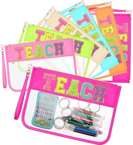Kacctyen 6 Pcs Teach Bags Chenille Letter Clear Zipper Makeup Bags Teacher Appreciation Gifts Cos... | Amazon (US)