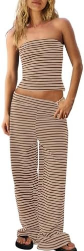 Panadila Womens Striped Two Piece Sets Summer Lounge Outfits Sailor Tube Top and Pants Matching S... | Amazon (US)