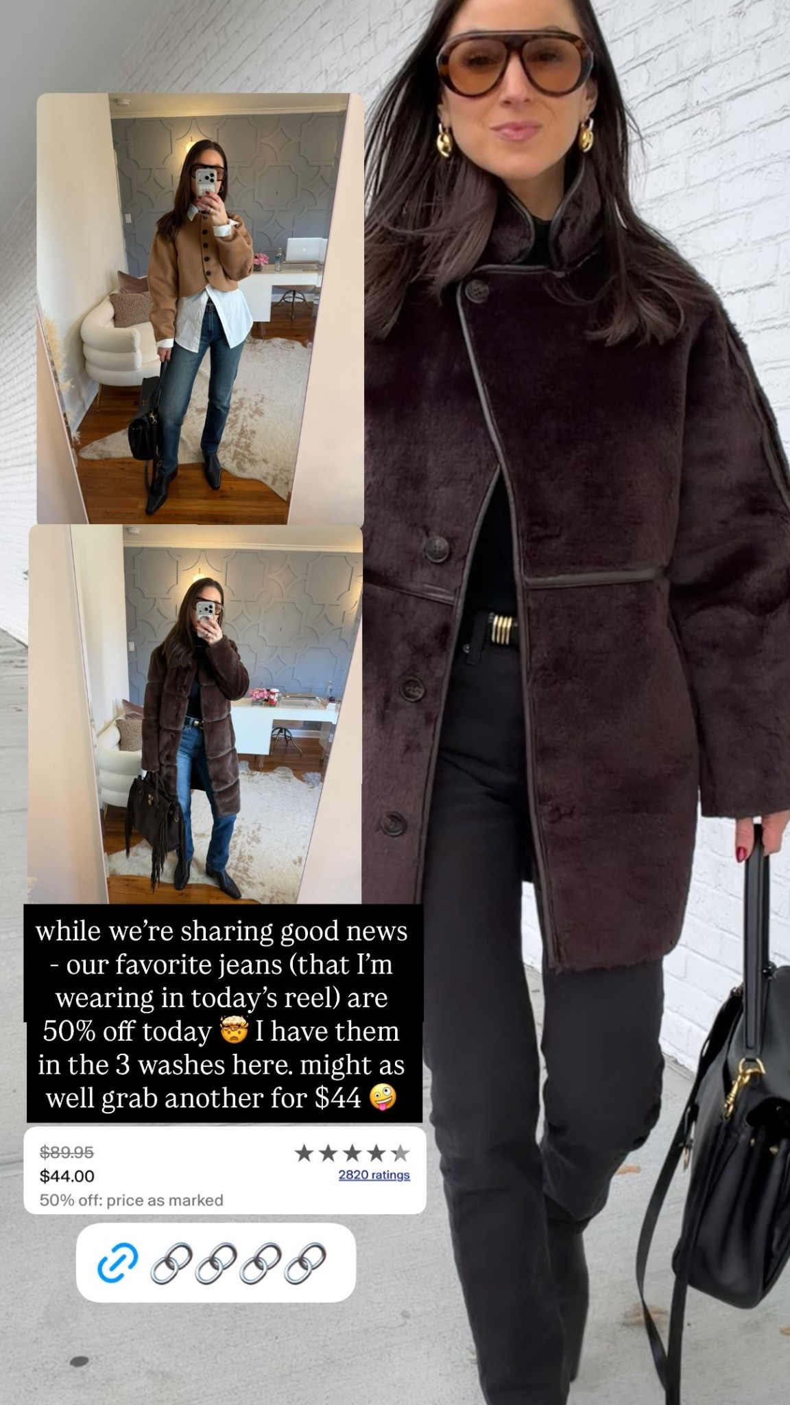 while we’re sharing good news - our favorite jeans (that I’m wearing in today’s reel) are 50% off today 🤯 I have them in the 3 washes here. might as well grab another for $44 🤪