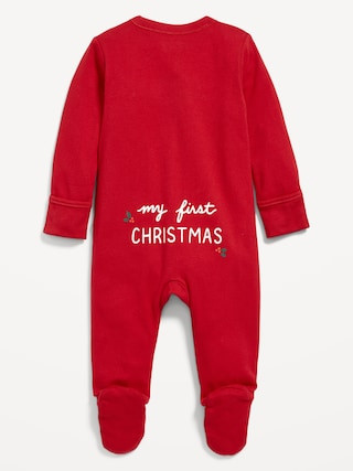 Unisex Sleep &amp; Play 2-Way-Zip "My First Christmas" Footed One-Piece for Baby | Old Navy (US)