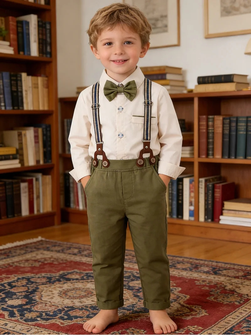 CARETOO Toddler Boys Suit Boys Formal Outfit Set Dress Shirt Bowtie Suspender Pants 1-5T Baby Boy... | Walmart (US)