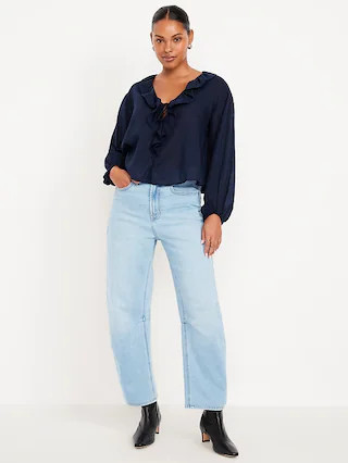 High-Waisted Wow Barrel Ankle Jeans | Old Navy (CA)