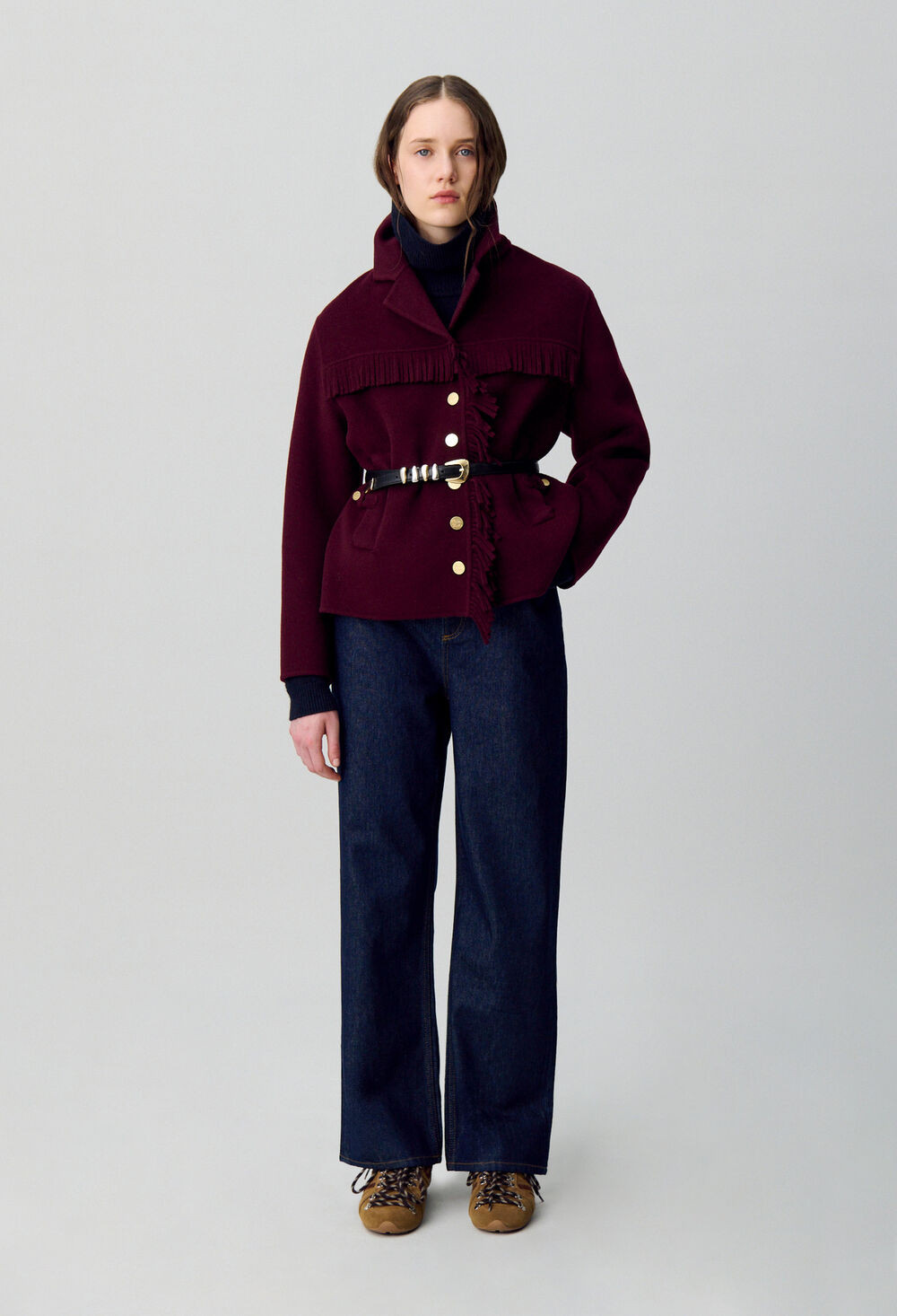 Manteau court laine franges | Claudie FR | Claudie Pierlot (FR, DE, ES, UK)