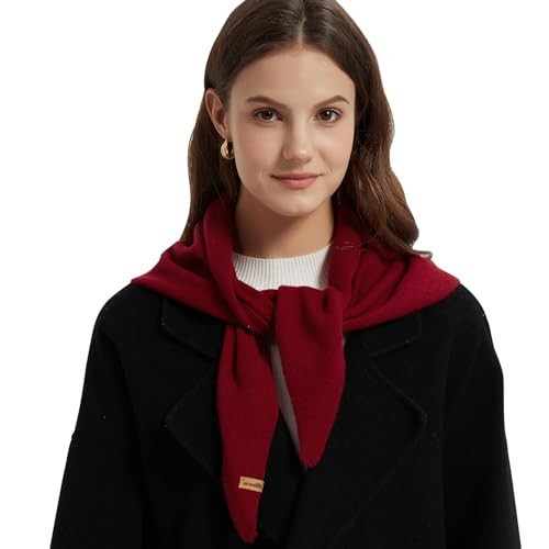 ACUSHLA 100% Merino Wool Triangle Scarf for Women Winter Neck Gaiter Warmer Knit Fashion Hooded Scarf Lightweight Soft Warm Neck Wrap for Ladies, 15.7'' X 47.2'', Crimson | Amazon (US)