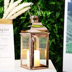 JHY DESIGN Decorative Candle Lanterns 12.5" H Stainless Steel Candle Lanterns with Tempered Glass... | Amazon (US)