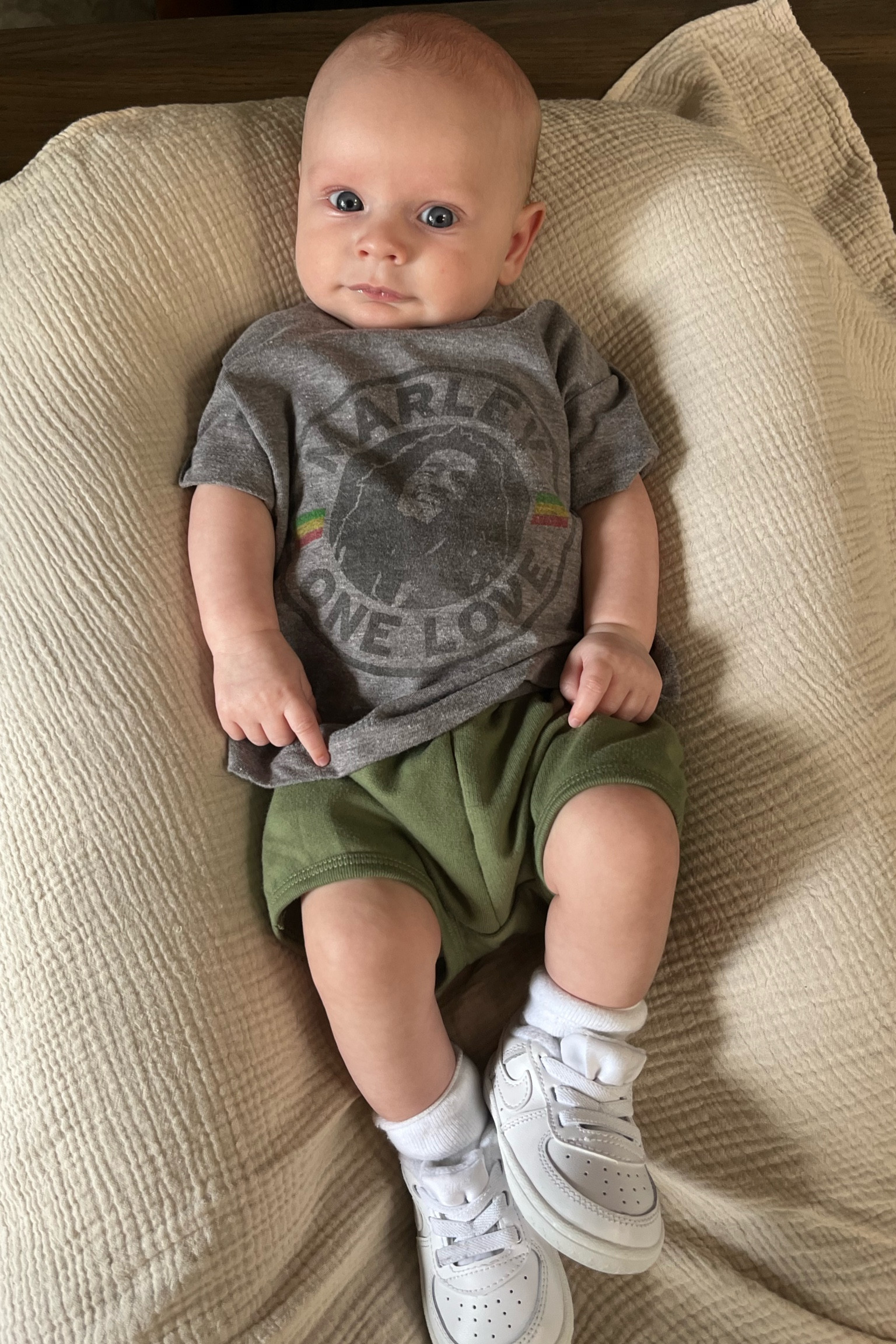 12 Month Bob Marley Tee with Cat & Jack size 0-3 month shorts 
Nikes are a size 1C. 
Infant boy outfit favorite 

#LTKfamily #LTKbaby #LTKkids