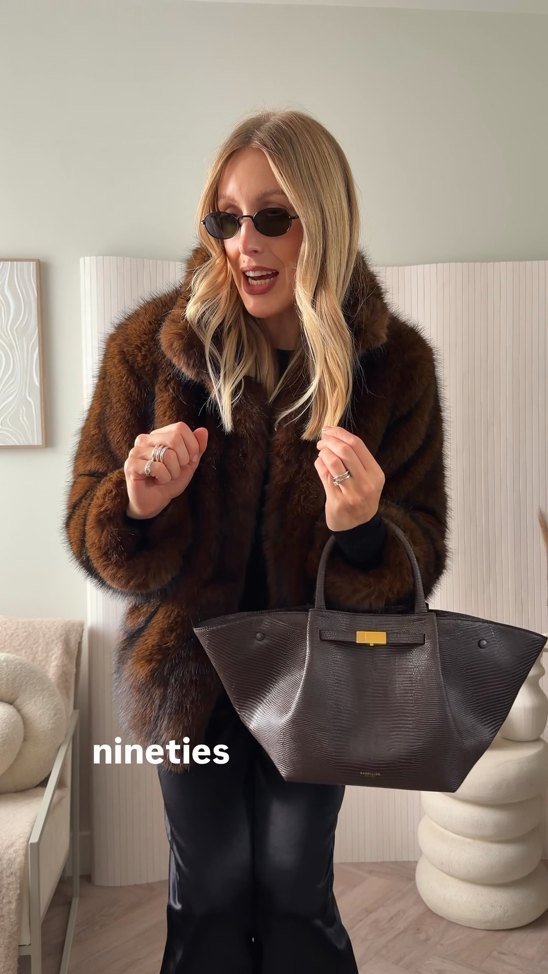 Faux fur jacket inspiration - minimal 90s style

Arket brown faux fur coat - size S
Black satin trousers and Arket outfit all in the Black Friday 20% off sale (discount applied at checkout)

Demellier New York Midi Tote - 20% off code BF20 - I have the lizard effect  

Taylor Morris 90s oval sunglasses - 30% off online 🕶️ 

I have linked along with a selection of my favourite Zara faux fur coat options too 

Winter outfit idea fashion trends 2025 

#LTKwinter #LTKuk #LTKbag